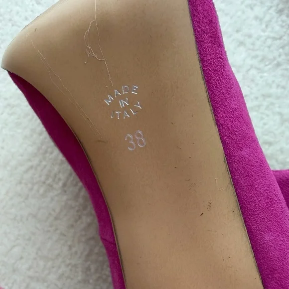 Isabella Lorusso Italian Pink Fuchsia Wave Suede Heels - Picture 8 of 11